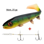 Przynęta miękka guma 14 cm. 25 gr. + uzbrojenie.