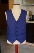 Kamizelka szyta na miarę, bespoke, 100% len, pełna, r48-50, niebieska