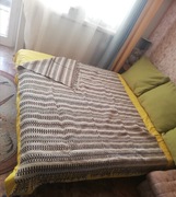 PRL narzuta wełniana na łóżko 200x153cm i fotel 150x51cm z frędzlami