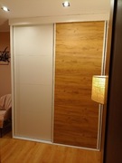 Szafa przesuwna, pojemna - 180, biała+dąb złocisty