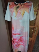 Klasyczna sukienka w kwiaty biało-różowe rozmiar L