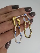 Kolczyki długie wiszące koła gięte niebieski złoty casual eleganckie sztyft