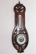 ŁADNY STYLOWY RZEŹBIONY BAROMETR Z TERMOMETREM
