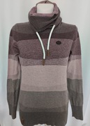 Naketano damski sweter golf paski brązowy fioletowy logo 100% bawełna M/38