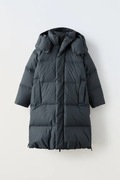 ZARA płaszcz puchowy z kapturem water repellent szaroniebieski S-M / 164 cm