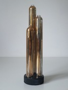 Czeska lampka naftowa, laboratoryjny design, złocone, szklane świece