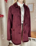 Kożuch burgundowy grubakurtka bordo XL/42 z futerkiem na zimę winter ciepłe