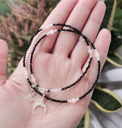 Naszyjnik czarny turmalin srebro 925 pozłacane lunula cytryn kwarc różowy 