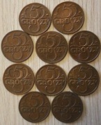 5 GR GROSZY 1938 - ZESTAW 10 SZTUK - ŁADNE