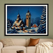 Karpacz - Kościół Wang w zimową noc. Plakat w stylu  Art Deco 60x40cm