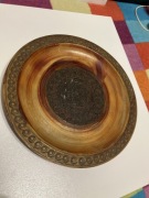 talerz drewniany inkrustowany prl 1971r vintage