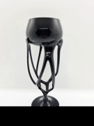 Kielich świecznik szklany Makora Krosno czarny vintage PRL