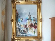 Obraz olejny  ręcznie malowany z okresu PRL  w ramie drewnianej 