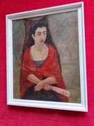 Stary obraz na płótnie portret kobiety 1952  .