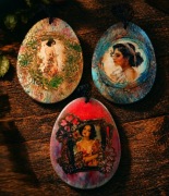 Medaliony/zawieszki dwustronne Drewniane – Vintage Ladies&Gotycka Róża 