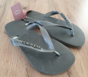 Klapki japonki Havaianas, basenowe, khaki/metallic rozmiar 35/36 NOWE