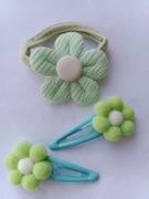 Zestaw do włosów z kwiatkiem 3 sztuki. Kolor Zielony