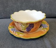 Ceramiczna miska durszlak do owoców winogrona + talerzyk vintage