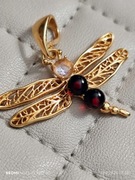 Srebrna zawieszka - srebro złocone 925 + naturalne kamienie ( granat)