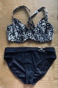 PrimaDonna 32F 70F M 40 bikini na krzyż full cup czarne nadruk animal Print
