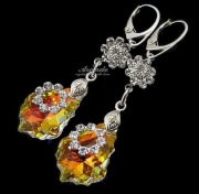 PIĘKNE KOLCZYKI AURORA ORCHIDEA KRYSZTAŁY SWAROVSKI ELEMENTS SREBRO