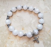 Różaniec bransoletka dziesiątka  biała koraliki 10 mm