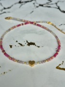 Naszyjnik choker, serce Kwarc turmalin rodonit rubin