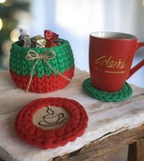 Zestaw prezentowy Koszyk i uchwyty na kubki ręcznie robiony 