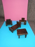 Zestaw stare mebelki do domku dla lalek łóżko stolik fotel toaletka prl