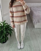 Black colour kremowy sweter w paski wełniany 20% moher 10% wełna S/M