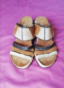 sandały klapki ze skóry skórzane 39 (25,5-26cm) ART koturn 7,5cm rzep