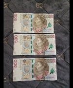 Banknoty 500 zł seria AA AB 