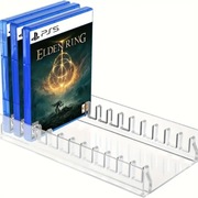 Stojak na przechowywanie gier wideo zorganizowany w akrylowej szafce na PS5