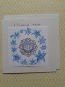 Kartka komunijna ręcznie wykonana z ręcznie malowanymi kwiatami 