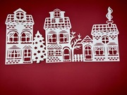 Gotowa Dekoracja do zawieszenia na Okno Zima Przedszkole Domki 3szt