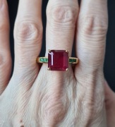 Pierścionek srebro 925 złocone, rubin i szmaragdy