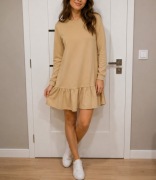 Sukienka beżowa pieces M 38 camel dresowa falbanka falbana