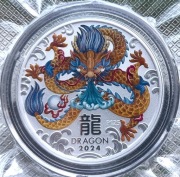 Srebrna moneta Lunar III Rok Smoka kolor 2oz Australia 2024 2 uncje Ag999 