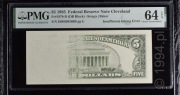 5 dolarów USA 1985 – duży błąd drukarski (niedodruk) – PMG 64 EPQ
