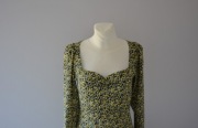 H&M długa zielona sukienka w kwiaty bufki floral french girl style 36 S