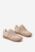 Ciemnobeżowe Sneakersy z Imitacji Zamszu na Płaskiej Podeszwie z born2be.pl