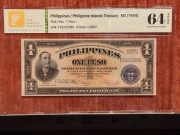 FILIPINY 1944 1 PESO  "VICTORY" - TQG Quality Guaranty 64 UNC