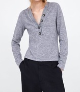 Zara Szary Sweter - Tshirt z Guzikami Rozmiar M 38