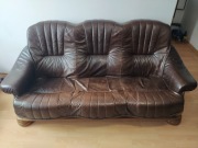 Kanapa skórzana 3-os z dębiny + stolik 