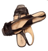 Czarne Sandały Skórzane Calamera Vera Pelle r. 40 Koturn Wygodne