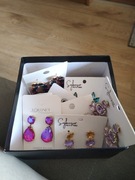 Kolczyki złote wachlarze kwiaty kryształki fiolet