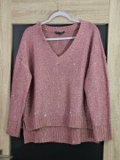 Top Secret sweter różowy rozmiar 44 XXL długi rękaw dekolt serek cekiny