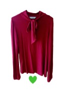 Bluzka Tchibo bordo czerwona kokarda długi rękaw 36 38 S M wiskoza
