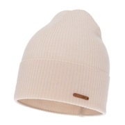 Pudrow różowa czapka wełna merino 100% wełniana prążek jesień nowa