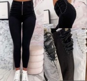 Czarne spodnie wiązania 